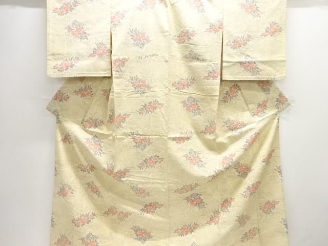 JAPANESE KIMONO / TSUMUGI / HITOE / WOVEN FLORAL PLANTS